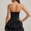 Laela Satin Bubble Hem Corset Mini Dress in Black