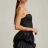Laela Satin Bubble Hem Corset Mini Dress in Black