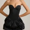 Laela Satin Bubble Hem Corset Mini Dress in Black