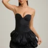 Laela Satin Bubble Hem Corset Mini Dress in Black