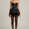 Laela Satin Bubble Hem Corset Mini Dress in Black