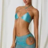 Lagoon Drawstring Cut-Out Mini Skirt in Turquoise