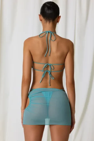 Lagoon Drawstring Cut-Out Mini Skirt in Turquoise