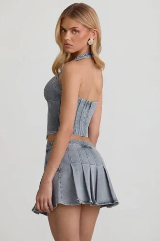 Laika Low-Rise Pleated Mini Skirt in Light Blue