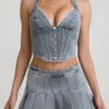 Laika Low-Rise Pleated Mini Skirt in Light Blue