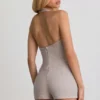 Lalita Button-Down Halterneck Playsuit in Ecru