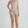 Lalita Button-Down Halterneck Playsuit in Ecru