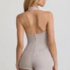 Lalita Button-Down Halterneck Playsuit in Ecru