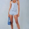 Lalita Button-Down Halterneck Playsuit in Light Denim