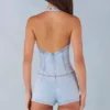 Lalita Button-Down Halterneck Playsuit in Light Denim