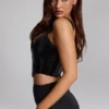 Lamiya Vinyl Lace-Up Corset Top in Black