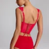 Lamiya Vinyl Lace-Up Corset Top in Fire Red