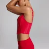 Lamiya Vinyl Lace-Up Corset Top in Fire Red