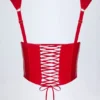 Lamiya Vinyl Lace-Up Corset Top in Fire Red