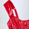 Lamiya Vinyl Lace-Up Corset Top in Fire Red