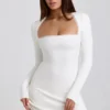 Lana Ribbed Modal Lace-Trim Mini Dress in White