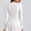 Lana Ribbed Modal Lace-Trim Mini Dress in White