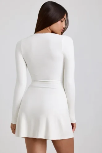 Lana Ribbed Modal Lace-Trim Mini Dress in White