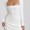 Lana Ribbed Modal Lace-Trim Mini Dress in White