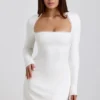 Lana Ribbed Modal Lace-Trim Mini Dress in White