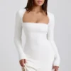 Lana Ribbed Modal Lace-Trim Mini Dress in White