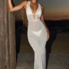 Lanai Embellished Backless Maxi Dress in White