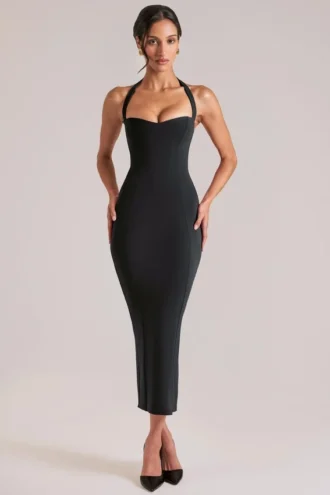 Landen Halterneck Midaxi Dress in Black