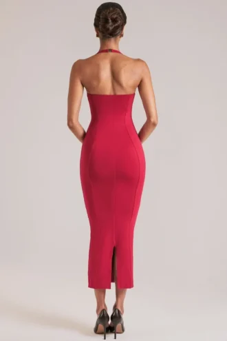Landen Halterneck Midaxi Dress in Cherry Red