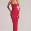 Landen Halterneck Midaxi Dress in Cherry Red