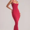 Landen Halterneck Midaxi Dress in Cherry Red