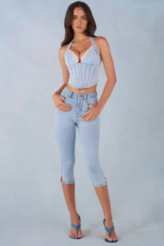 Landon Mid-Rise Denim Capri Jeans in Light Denim