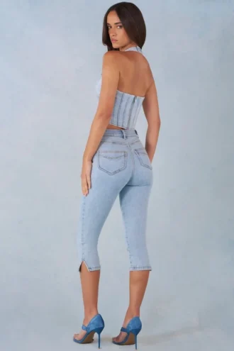 Landon Mid-Rise Denim Capri Jeans in Light Denim