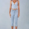 Landon Mid-Rise Denim Capri Jeans in Light Denim