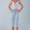 Landon Mid-Rise Denim Capri Jeans in Light Denim