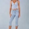 Landon Mid-Rise Denim Capri Jeans in Light Denim