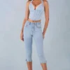 Landon Mid-Rise Denim Capri Jeans in Light Denim