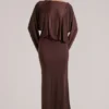 Lani Long-Sleeve Draped Maxi Dress in Chocolate Brown