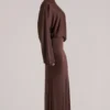 Lani Long-Sleeve Draped Maxi Dress in Chocolate Brown
