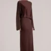 Lani Long-Sleeve Draped Maxi Dress in Chocolate Brown