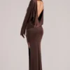Lani Long-Sleeve Draped Maxi Dress in Chocolate Brown
