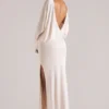 Lani Long-Sleeve Draped Maxi Dress in Ivory