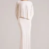 Lani Long-Sleeve Draped Maxi Dress in Ivory