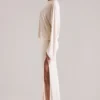 Lani Long-Sleeve Draped Maxi Dress in Ivory