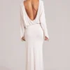 Lani Long-Sleeve Draped Maxi Dress in Ivory