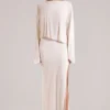 Lani Long-Sleeve Draped Maxi Dress in Ivory
