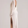 Lani Long-Sleeve Draped Maxi Dress in Ivory