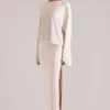 Lani Long-Sleeve Draped Maxi Dress in Ivory