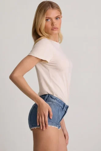 Lanori Low-Rise Hot Pants in Mid-Blue