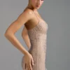 Lasma Embellished Halterneck A-Line Mini Dress in Almond