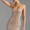 Lasma Embellished Halterneck A-Line Mini Dress in Almond